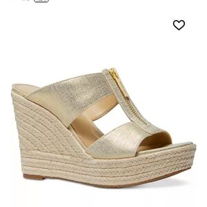 Michael Kors Gold Wedge Espadrilles with T-Strap